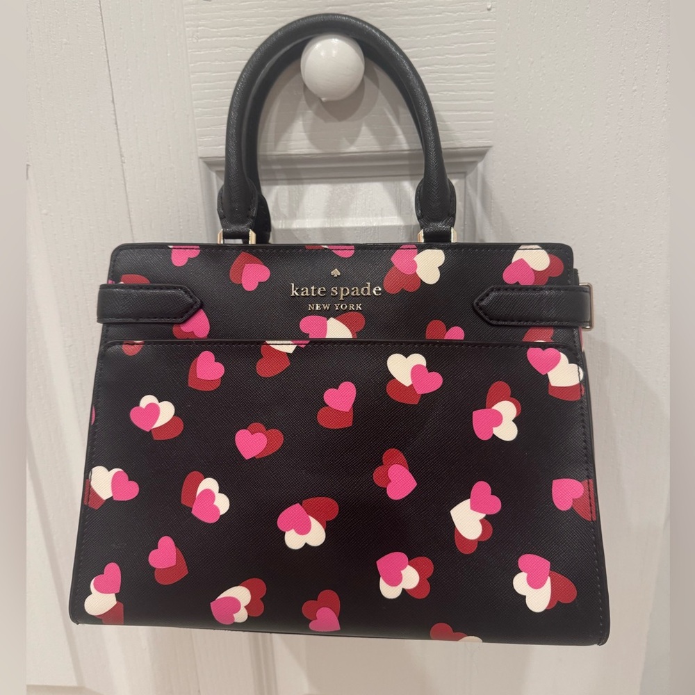 Kate Spade Black Satchel with Pink and Red Hearts - Picture 12 of 13